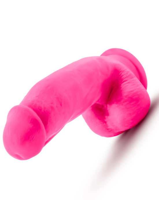 Neo Elite 7 Inch Dual Density Silicone Dildo with Balls Neon Pink 3