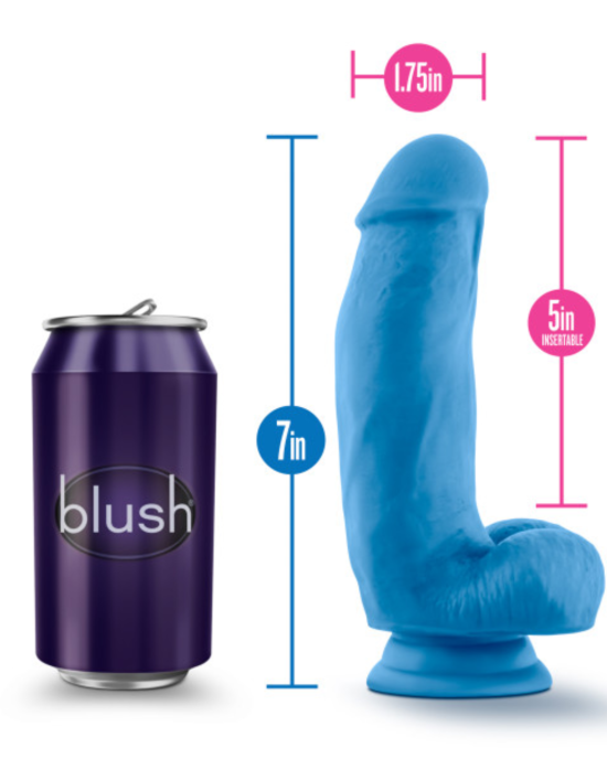 Neo Elite 7 Inch Dual Density Silicone Dildo with Balls by Blush Neon Blue 1