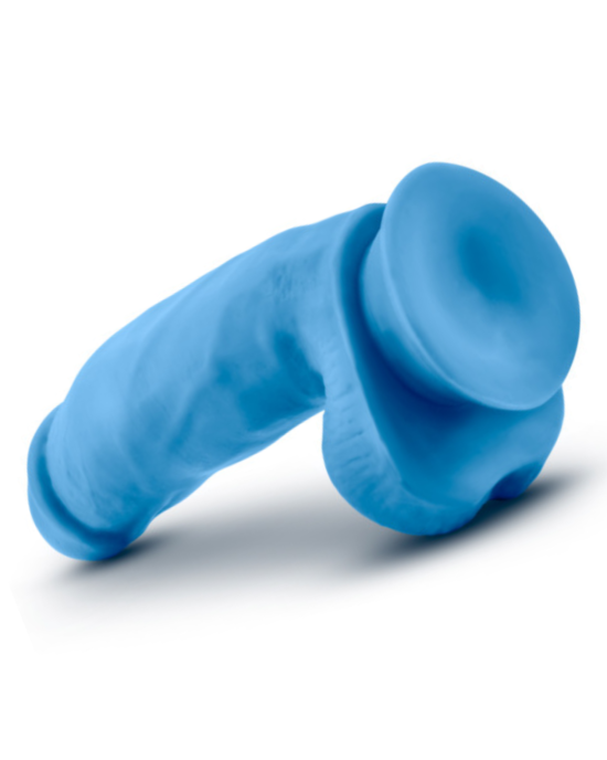 Neo Elite 7 Inch Dual Density Silicone Dildo with Balls by Blush Neon Blue 2
