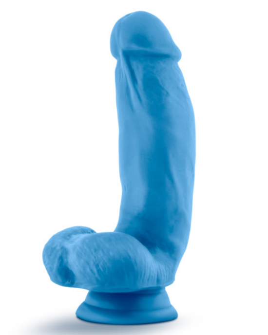 Neo Elite 7 Inch Dual Density Silicone Dildo with Balls by Blush Neon Blue 3