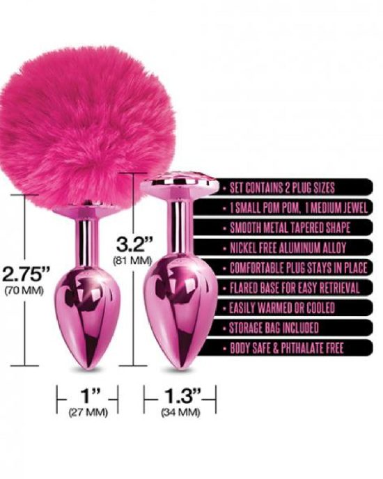 Nixie Metal Butt Plug Set with Pom Pom Jewel Pink Metallic 4